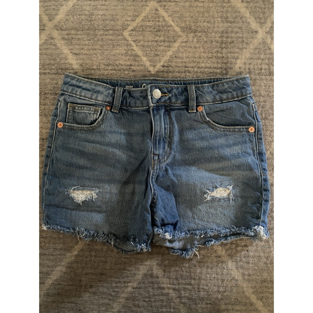 Cat & Jack Girls Denim Jean Stretch Shorts Size L 10/12With Adjustable Waistband
